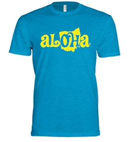 Aloha OH Unisex Fitted T-Shirt Turquoise w/Yellow Logo